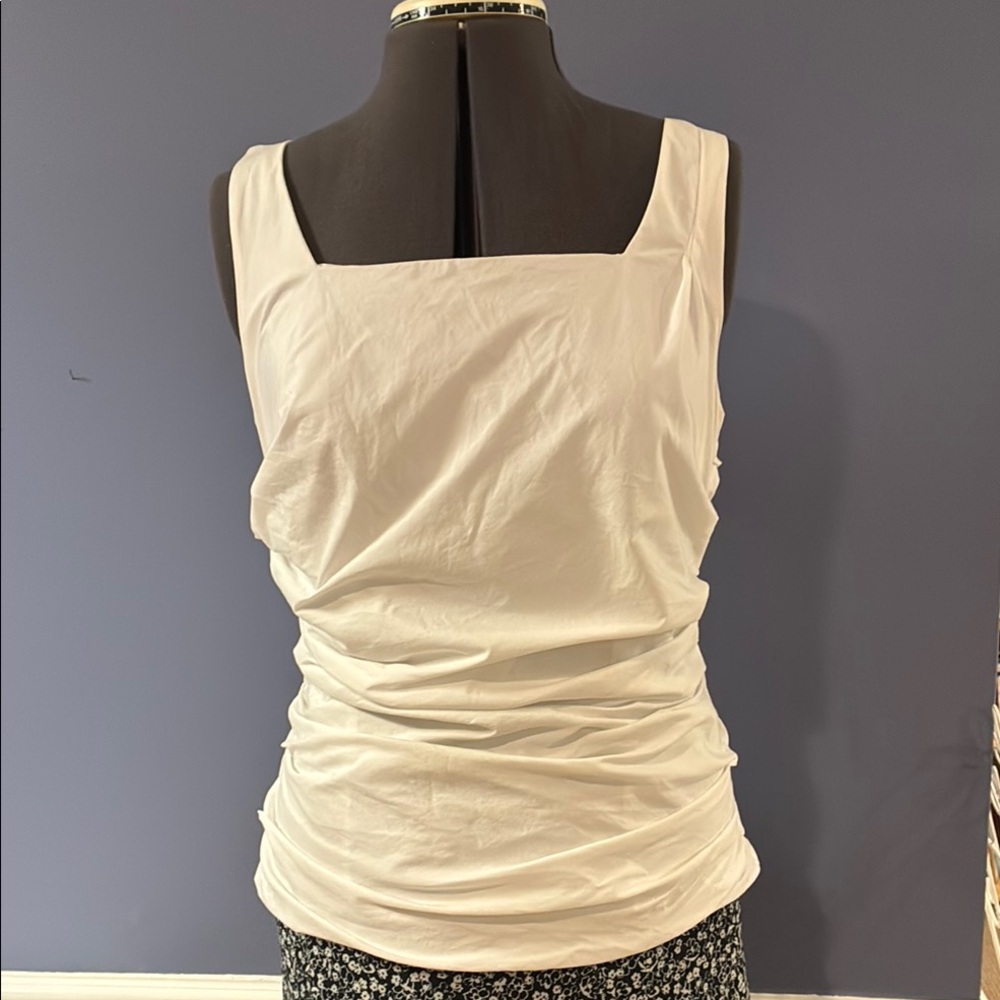 Ann Taylor Top Sleeveless Shirred White Versatile Party Casual Date Night Sz 12P